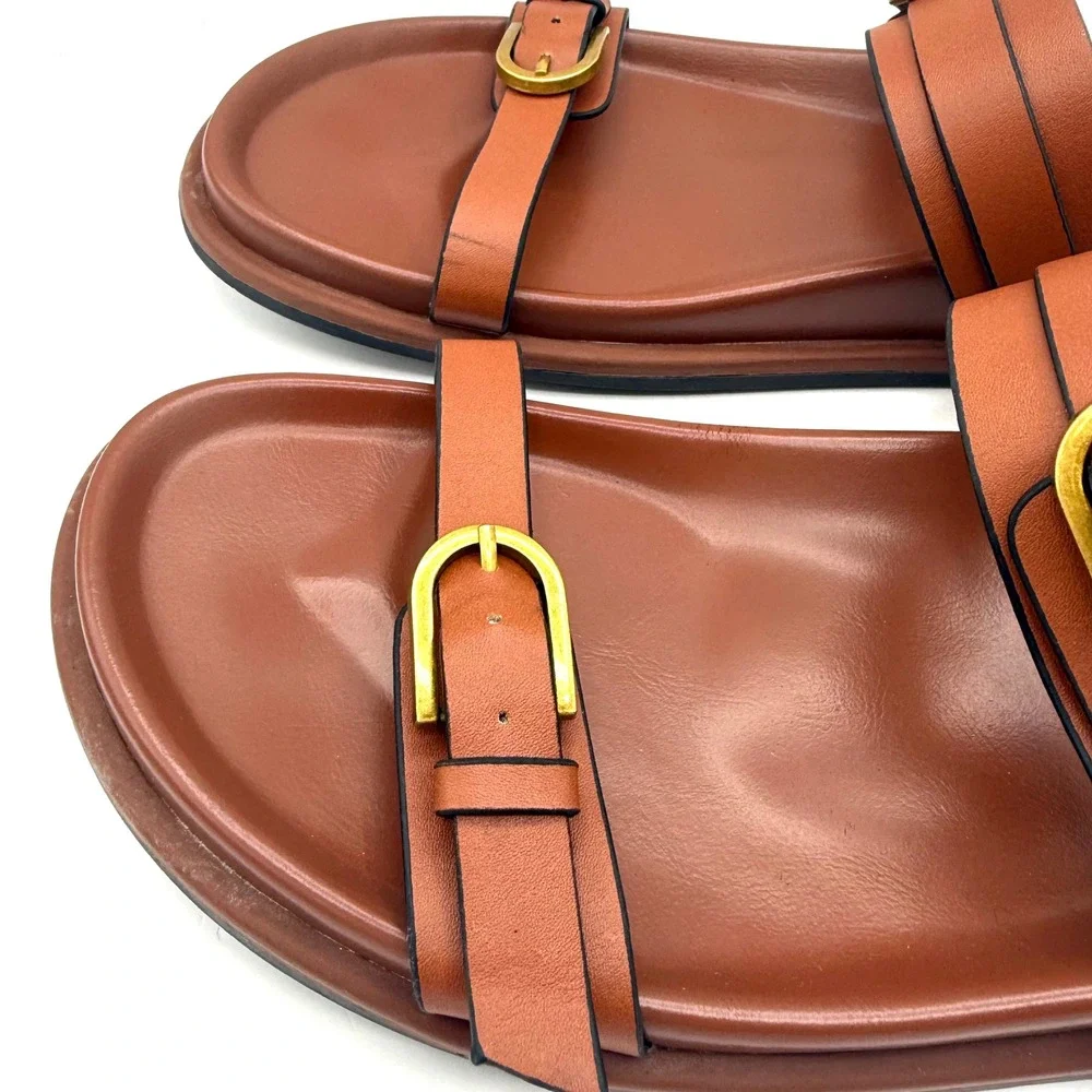Jason Wu Sandals Women 10 Brown Excellent Leather Double Buckle Slide Shoes